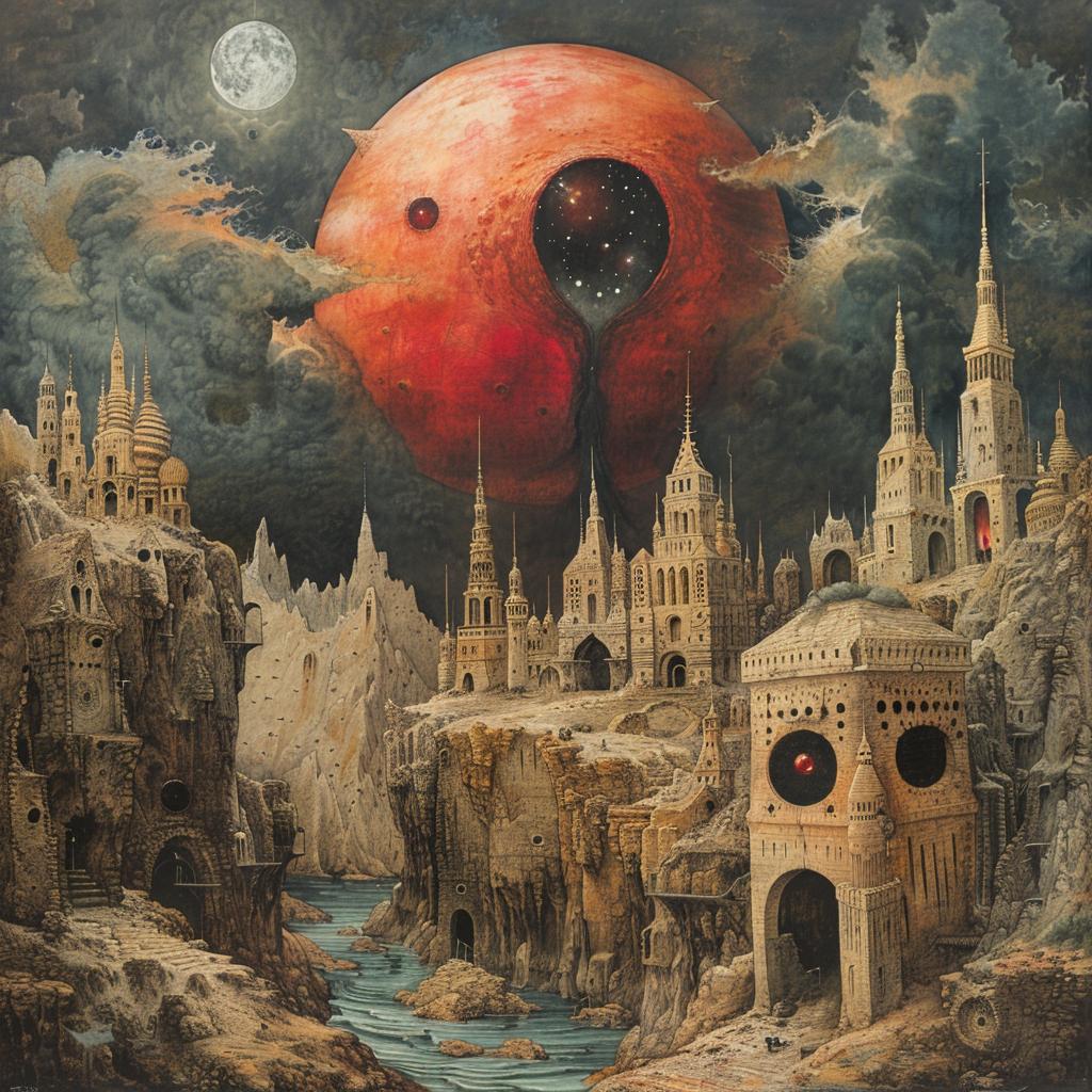 creative  surreal  album  cover  city  red  moon  castle  spiritual  occult 976095