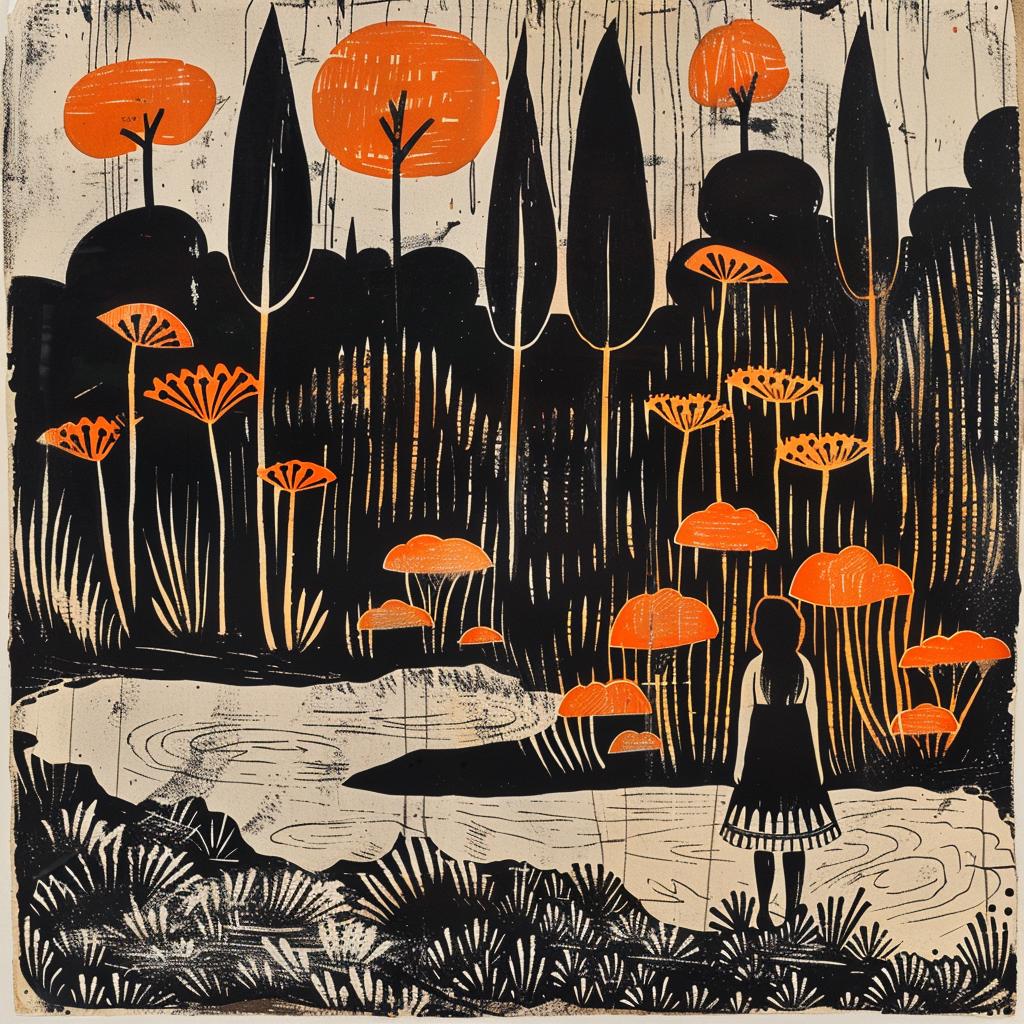painting  woman  forest  Isabelle  Arsenault  style  nature  art  landscape  beauty 926676