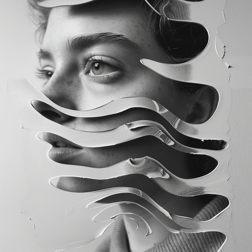 woman  face  covered  paper  black  white  distorted  artistic  abstract  textured 961232