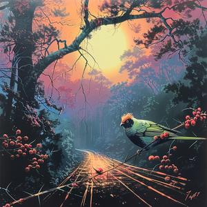 bird  tree  branch  woods  nature  painting  chromolithography  artistic  colorful  serene 1053080