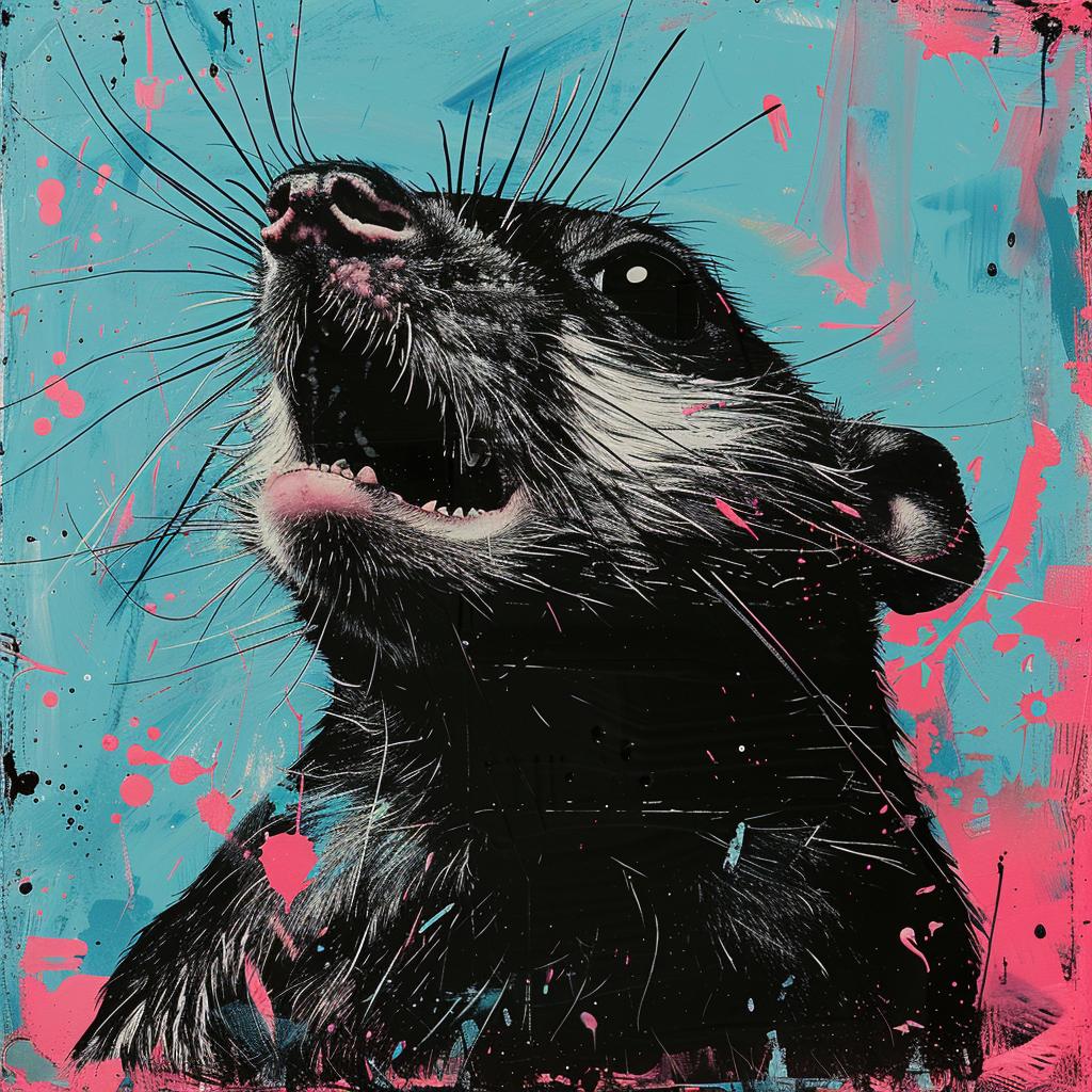 surreal  album  cover  hyper-realistic  screenprinting  ROA  rat  blue  pink  splatters 960247