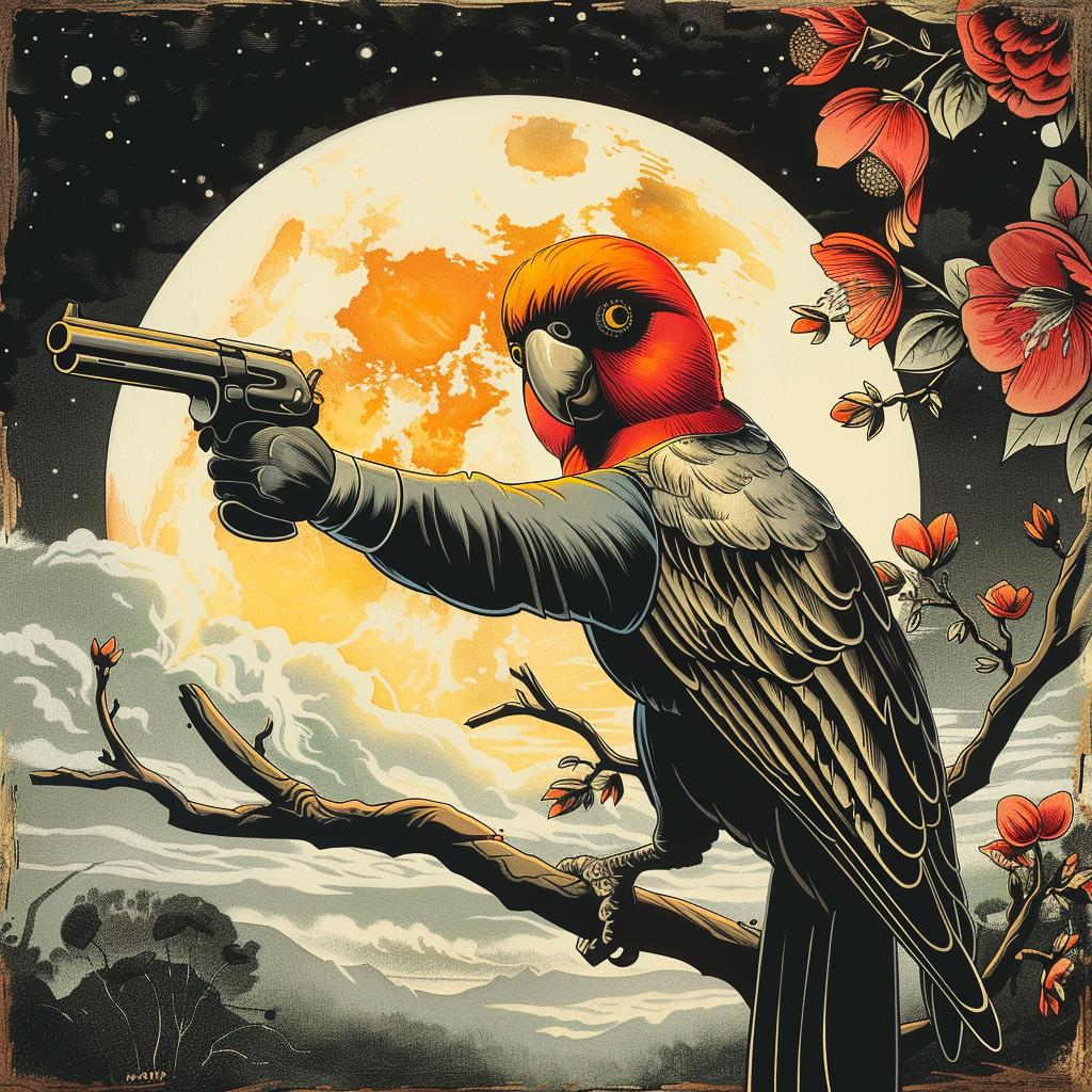 bird  gun  branch  poster  chromolithography  animal  nature  whimsical  satirical  illustration 924465