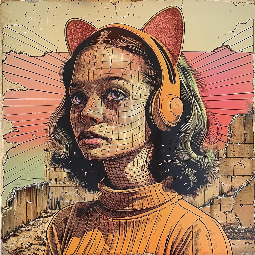 girl  headphones  cat  ears  playful  cute  illustration  youthful  colorful  fun 1015628