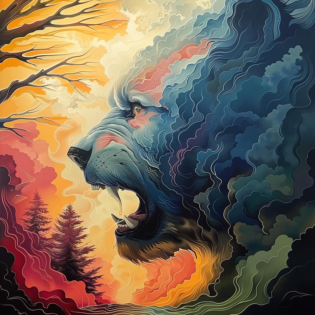 bear  tree  painting  nature  wildlife  art  landscape  forest  colorful  serene 967263