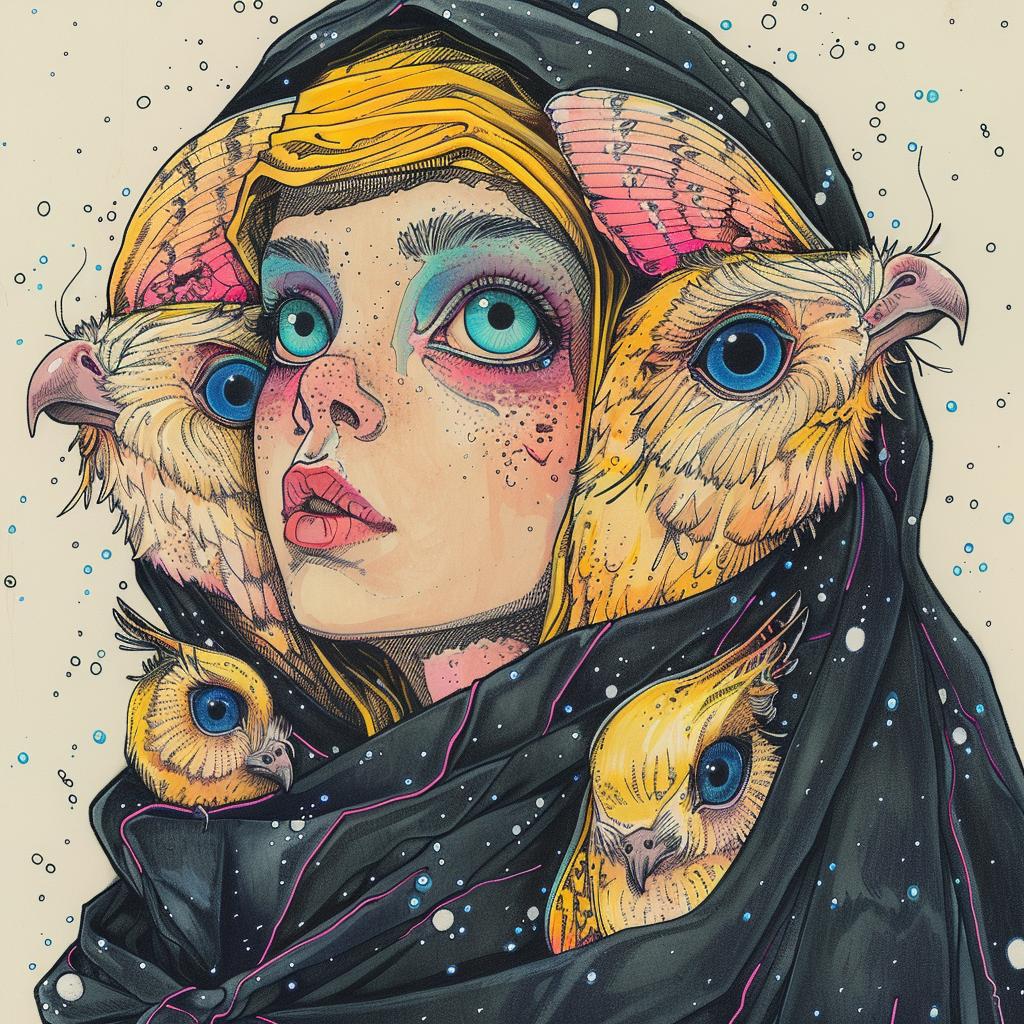 Baylay  woman  birds  scarf  dark  spiritual  occult  naturalistic  art  design 925510