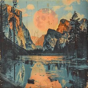 chromolithography  Yosemite  painting  mountain  moon  landscape  nature  Ansel  scenery  night 1039474