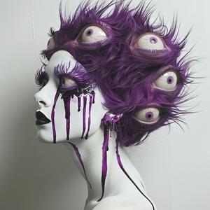 فن البوب، رجل ذئب، شعر أرجواني، مكياج، تروي بروكس، صورة شخصية، خلفية بيضاء متساقطة، خيالي، ملون، 1073865