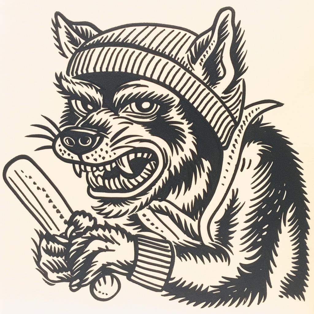 werewolf  baseball  bat  hip-hop  streetwise  aggressive  black-and-white  drawing  animal  culture 959545