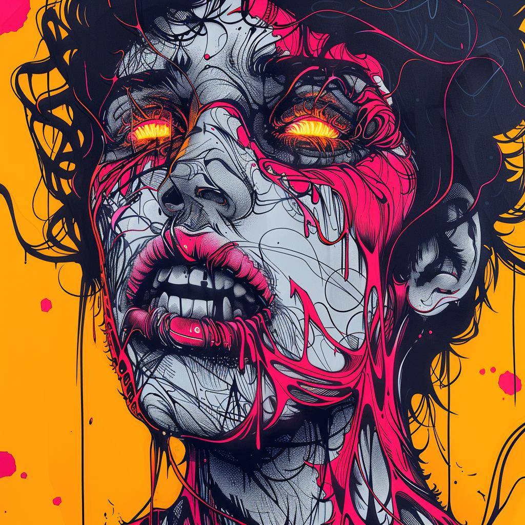 horror  futuristic  painting  blood  woman  dramatic  expression  intense  art  dark 945482