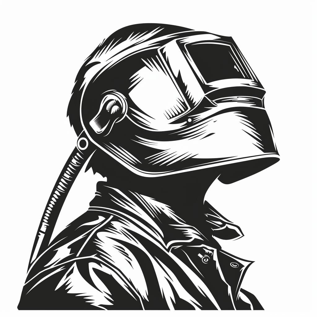 welder  helmet  silhouette  icon  vintage  emblem  blackandwhite  drawing  bold  lines 951909