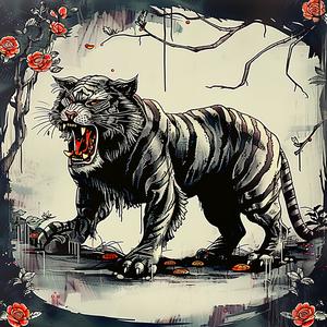 tiger  forest  roses  painting  animals  floral  nature  colorful  wildlife  dynamic 1048768