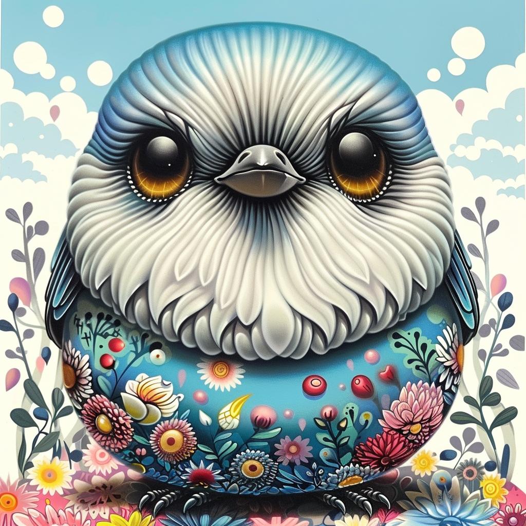 bluebird  chubby  bird  flowers  painting  nature  whimsical  colorful  vibrant  minimal 1033503