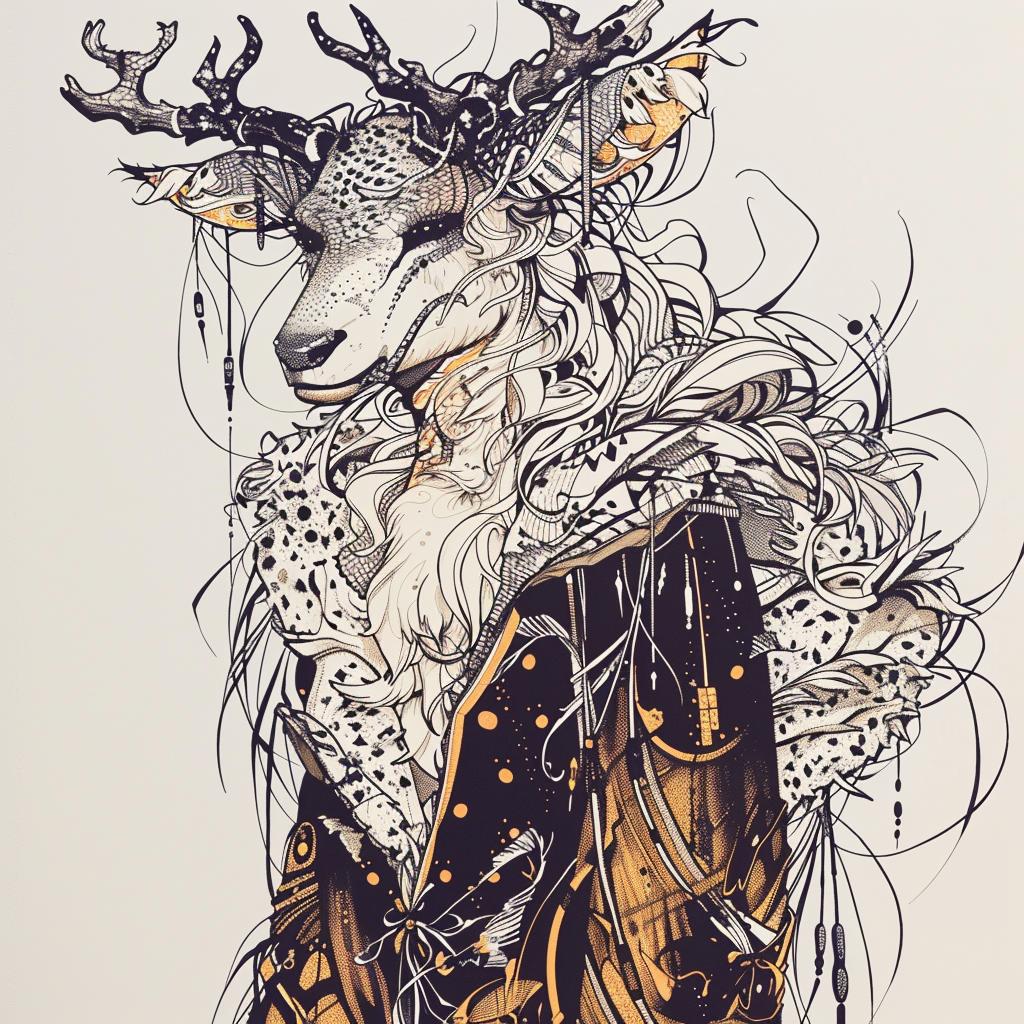 mythical  creature  deer  horns  feathers  fantasy  nature  drawing  hybrid  unique 952920