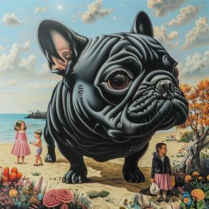 bulldog  beach  black  painting  adorable  humans  amazed  canine  ocean  landscape 1037383