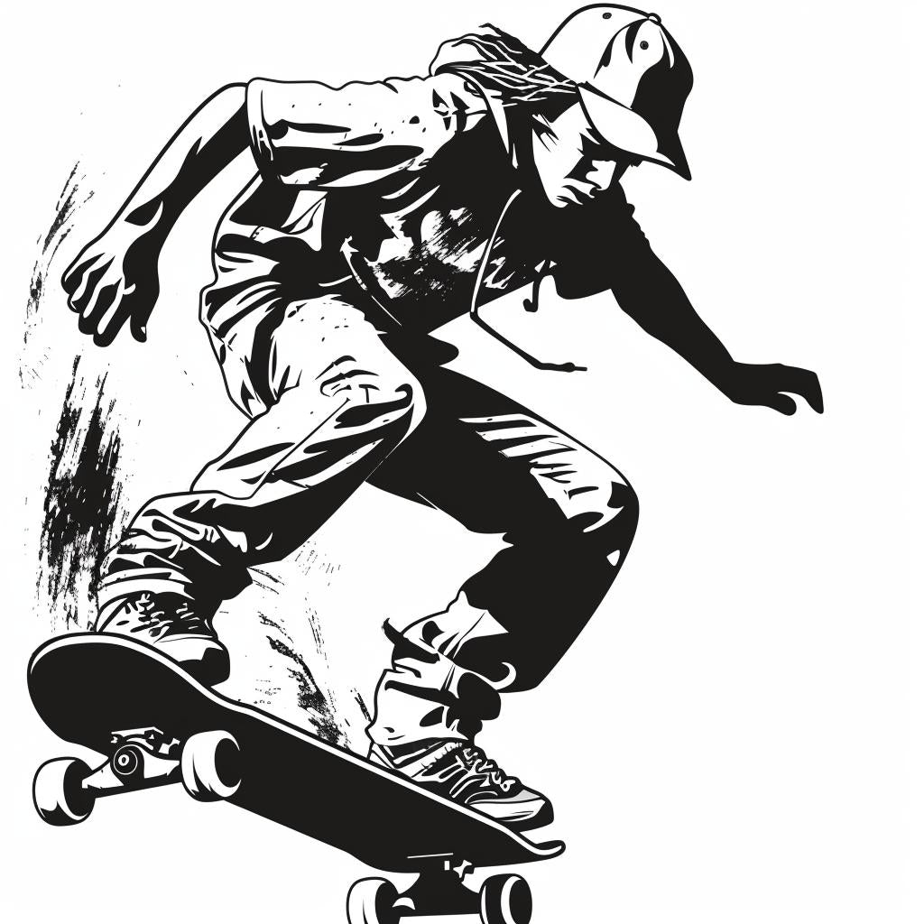 skateboarder  drawing  black  white  minimal  vector  simple  silhouette  art  linocut 952165