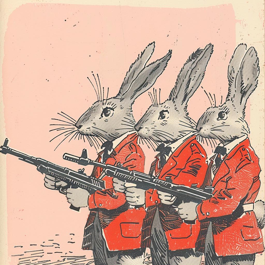 rabbits  red  coats  guns  battle  Moebius  Chris  Bachalo  fantasy  art 923375