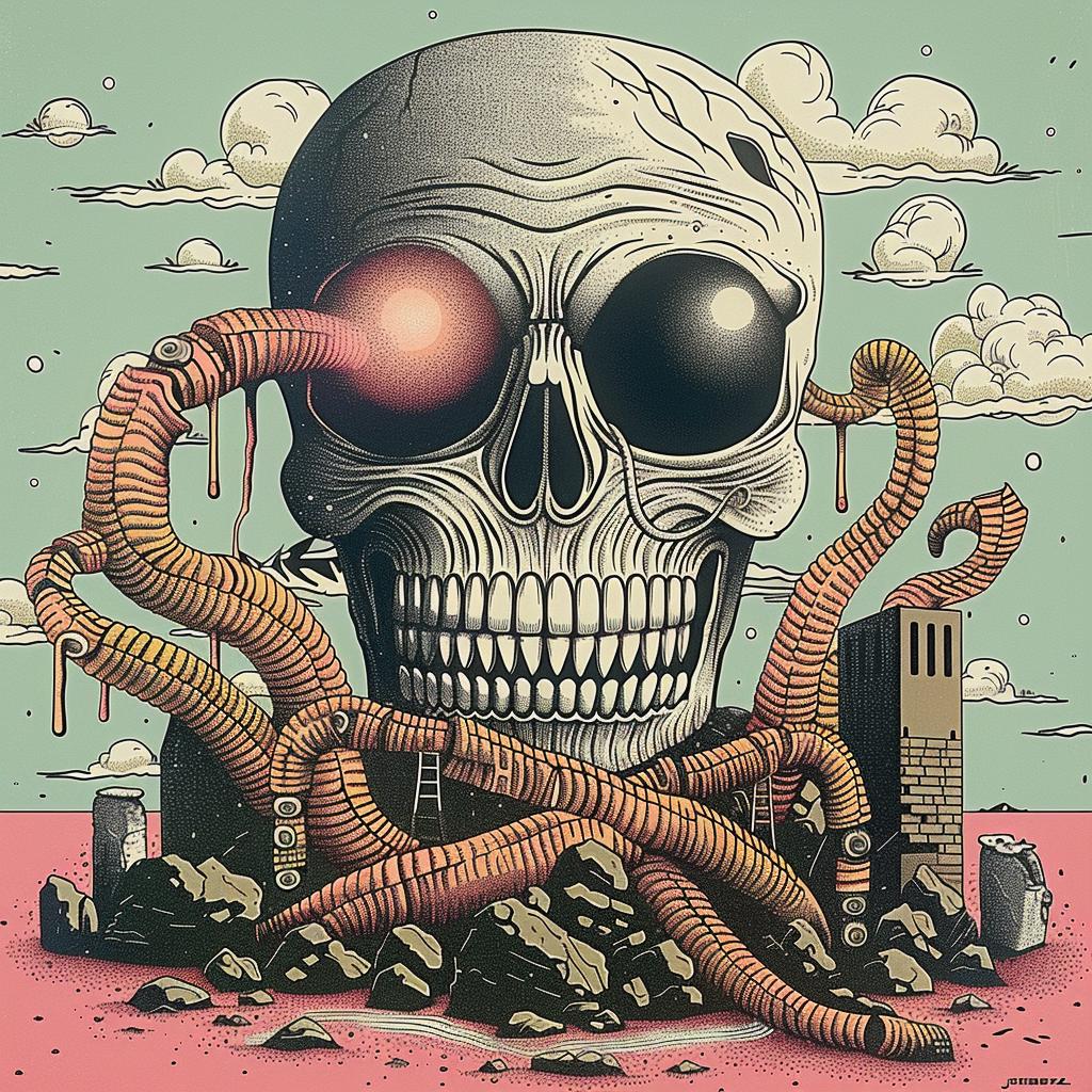 skull  tentacles  city  background  strange  surreal  art  creepy  design  fantasy 946580