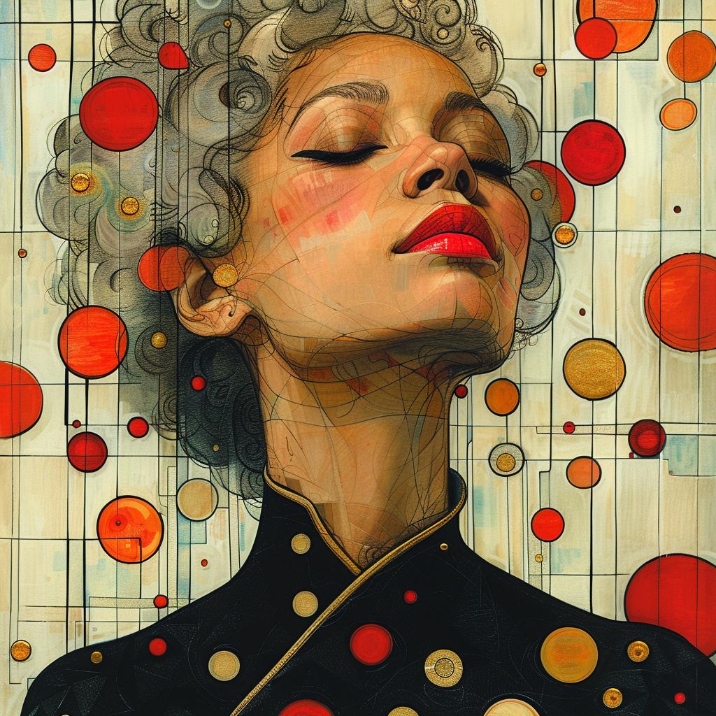 Constructivism  portrait  African-American  woman  red circles  detailed  pastel  artistic  expression  color 939052