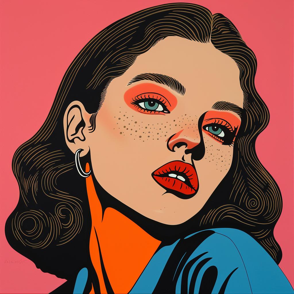 صورة امرأة ذات عيون زرقاء، رسم توضيحي ملون، حديث، نابض بالحياة، شبابي، منمق، 972560