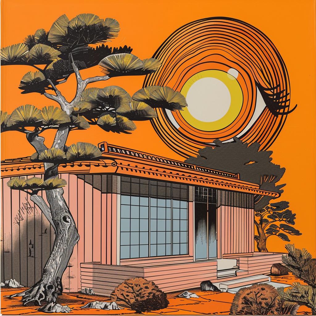 horror  novel  cover  Japanese  minimalism  house  tree  background  art  painting 1020607