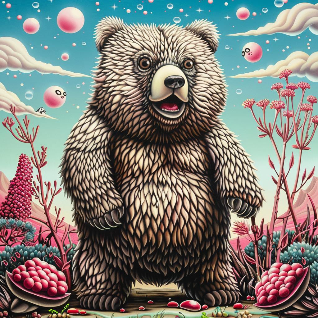 grizzly  bear  cute  adorable  bubbles  playful  whimsical  white  background  painting 1032566