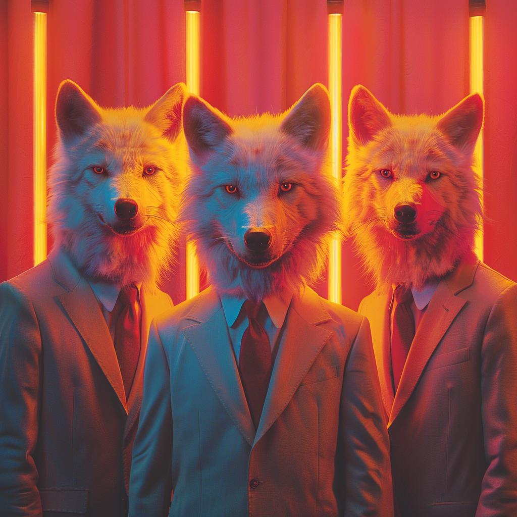 surreal  wolves  suits  album  cover  creative  art  neon  anthropomorphic  stylish 962551