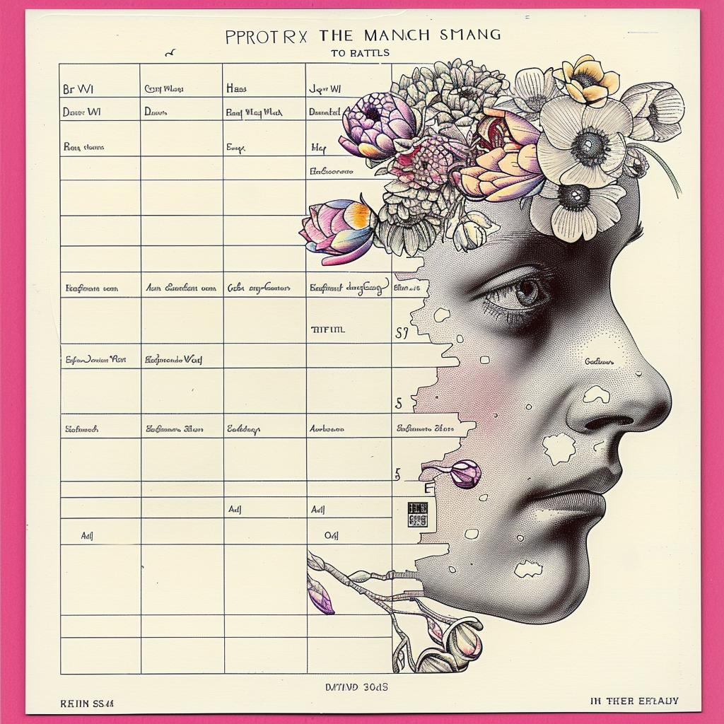 minimal  synthwave  calendar  woman  face  flowers  Ukiyo-e  creative  symbolist  art 916204