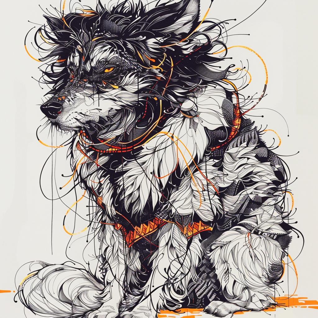 drawing  dog  longhair  scarf  hybrid  fantasy  canine  unique  stylized  art 952731