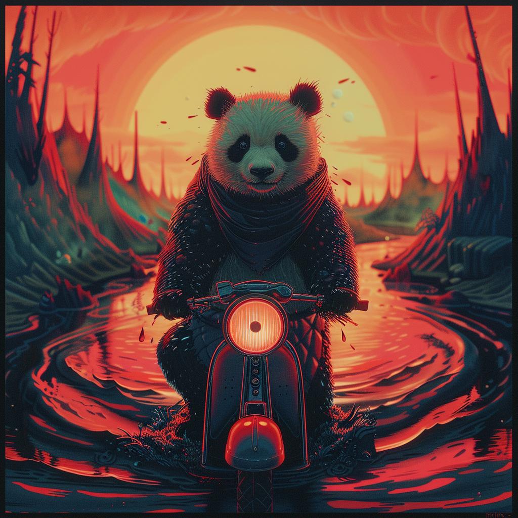 panda  motorcycle  river  surreal  lighting  glow  sharp  focus  natural  playful 962921