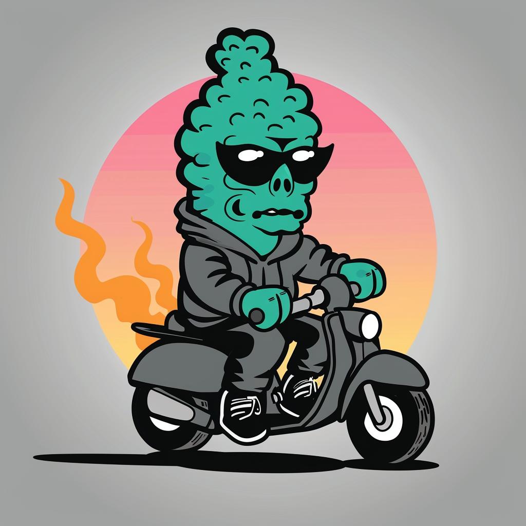 alien  cartoon  motorcycle  humor  playful  whimsical  character  fantasy  colorful  fun 1021481