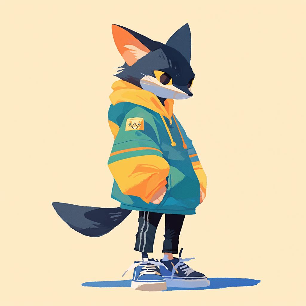 illustration  fox  jacket  sneakers  stylish  cartoon  quirky  playful  vintage  mascot 8650