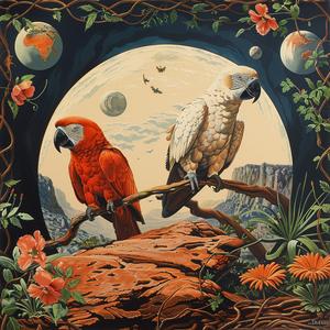 parrots  chromolithography  flowers  plants  nature  colorful  birds  branch  vibrant  art 1049710