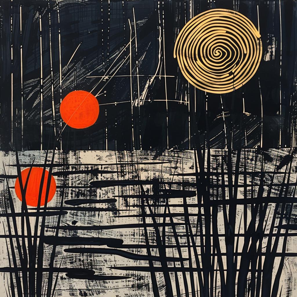 abstract  painting  black  orange  circles  textures  moonlight  swampgrass  fireflies  imperfect 936573