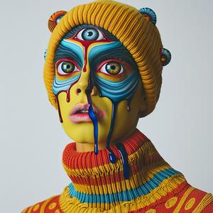 PopArt  woolenSweaterman  model  fourEyes  eyeMakeup  TroyBrooks  colorfulFacePaint  hat  creative  stylish 1074080