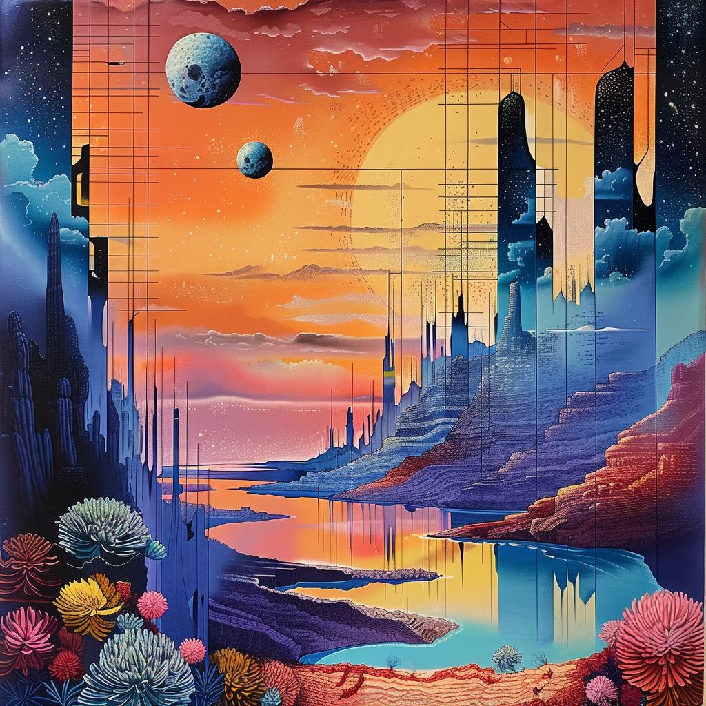 city  planets  flowers  painting  urban  cosmic  colorful  dreamlike  abstract  surreal 967665