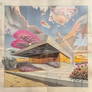 pristine  Frank  Lloyd  Wright  home  drawing  tree  sunset  color  nature 1036543