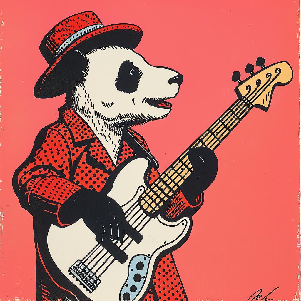 panda  bass  guitar  rockstar  clothing  anthropomorphic  music  play  colorful  Norman 921871