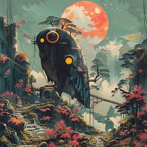 owl  mountain  moon  landscape  night  chromolithography  nature  serene  composition  details 1059790