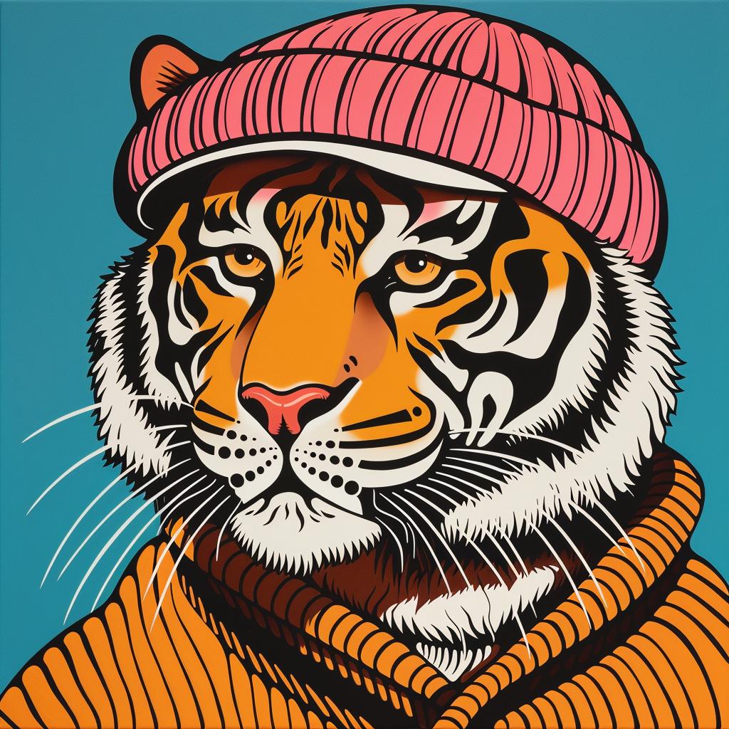 tiger  knit cap  sweater  whimsical  colorful  animal  illustration  playful  modern  unique 1023766