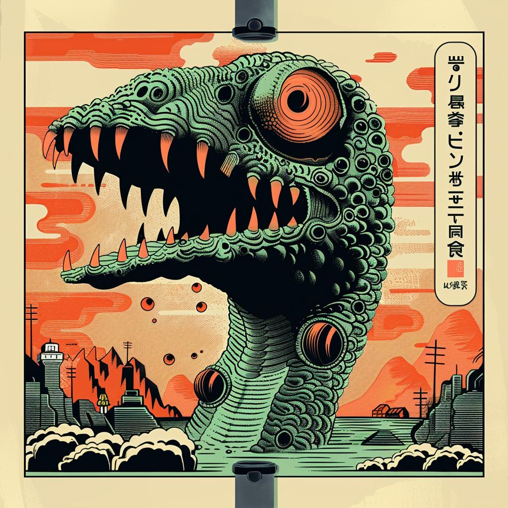 dragon  head  poster  creature  japanese  lettering  chromolithography  illustration  graphic  art 945906