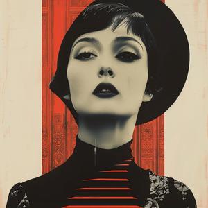 surreal  album  cover  woman  hat  dress  black  creative  symbolist  risograph 1077686