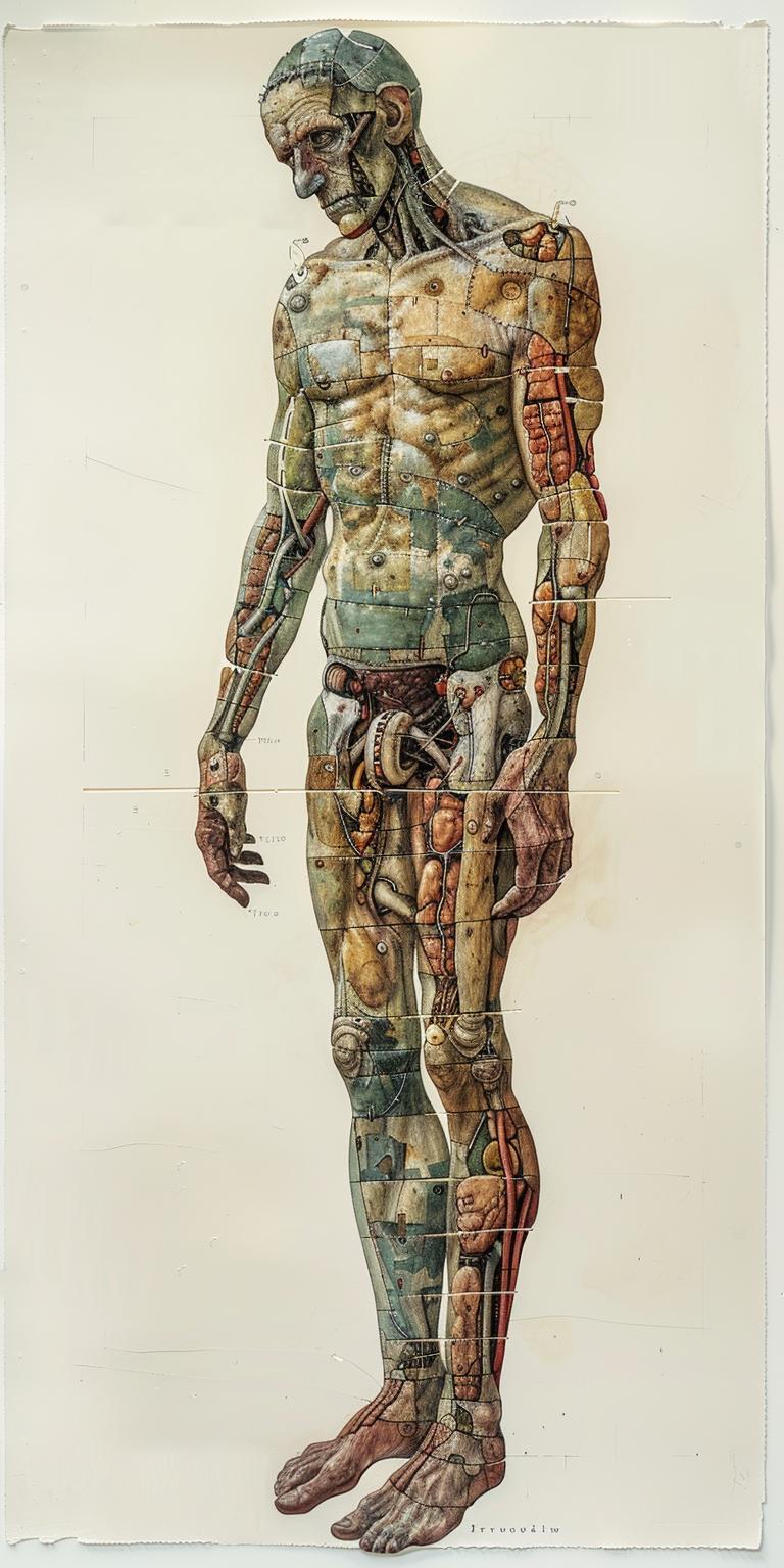 Frankenstein  portrait  full-body  Codex  Seraphinianus  drawing  organ  surreal  illustration  gothic 971317