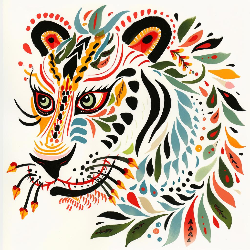 tiger  colorful  patterns  illustration  playful  abstract  artistic  design  vibrant  MaudLewis 940851