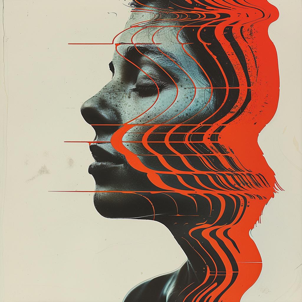 surreal  album  cover  hyper-realistic  screenprinting  woman  orange  black  design  graphic 960580