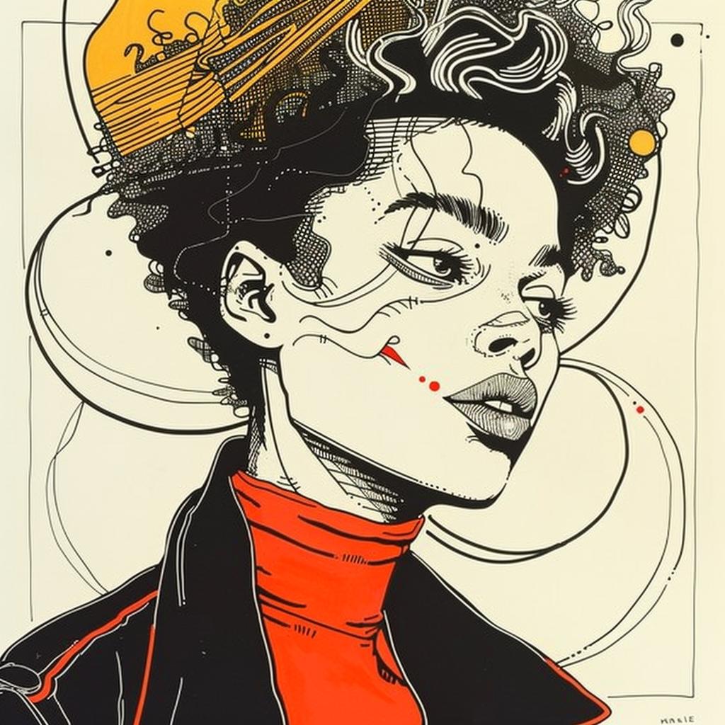PopArt  African-American  model  hair  drawing  minimalist  white  background  fashion  female 938232