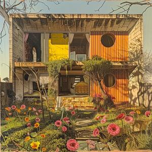abandoned  decrepit  blackwhite  technicolor  flowers  yard  architecture  FrankLloydWright  nature  scene 1036548
