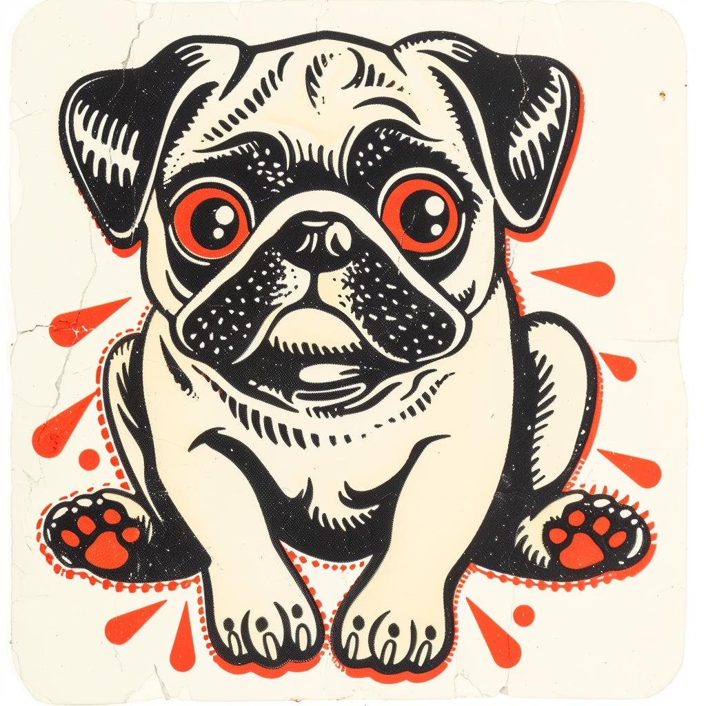 pug  sticker  dog  red  eyes  cute  cartoon  illustration  white  background 942979
