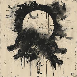 minimalist  risography  dark  beasts  occult  symbols  japanese  lettering  moon  wolf 1062483