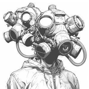 رسم رجل بقناع غاز، خطوط سوداء وبيضاء، رسم توضيحي قوي، فن الوجه 1070656