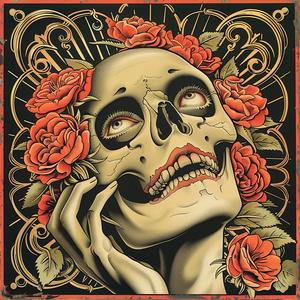 chromolithography  art  skull  dayofthedead  print  colorful  Mexican  festive  decorative  halloween 1055196